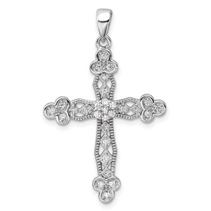 Sterling Silver Rhodium-plated CZ Cross Pendant - QC-C672DE57-6263