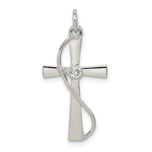 Sterling Silver Rhodium-plated CZ Cross Pendant - QC-C862FE8B-7246