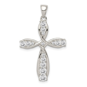 Sterling Silver Rhodium-plated CZ Cross Pendant - QC-D190D643-9911