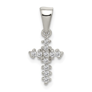 Sterling Silver Rhodium-plated CZ Cross Pendant - QC-D9D22C7E-7728