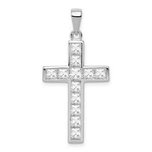 Sterling Silver Rhodium-plated CZ Cross Pendant - QC-E808977E-9726