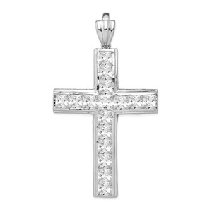 Sterling Silver Rhodium-plated CZ Cross Pendant - QP-010EE77E-6589