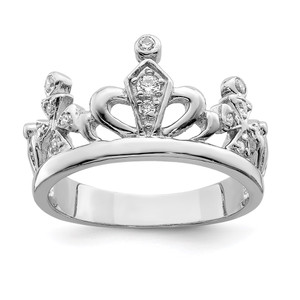 Sterling Silver Rhodium-plated CZ Crown Ring - QR-A7C73CB4-3248