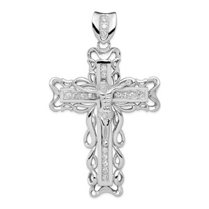 Sterling Silver Rhodium-plated CZ Crucifix Pendant - QC-7648C9FA-4570