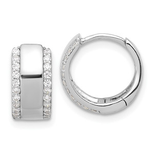 Sterling Silver Rhodium-plated CZ Edged 6.25mm Hinged Hoop Earrings