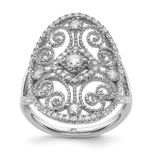 Sterling Silver Rhodium-plated CZ Filigree Oval Ring - QR-210920F2-2405
