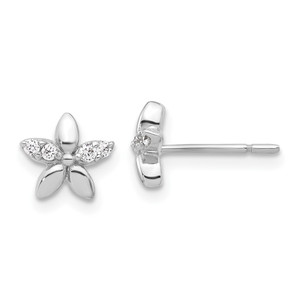 Sterling Silver Rhodium-plated CZ Flower Post Earrings - QE-6C73DBB6-5184