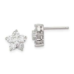 Sterling Silver Rhodium-plated CZ Flower Post Earrings - QE-976A9FD6-5965