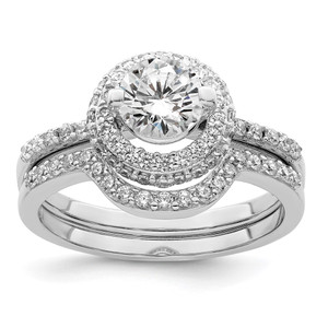 Sterling Silver Rhodium-plated CZ Halo Engagement Ring & Band Set - QR-1EB7AFE1-3870