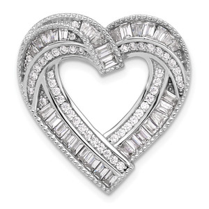 Sterling Silver Rhodium-plated CZ Heart Chain Slide Pendant