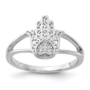 Sterling Silver Rhodium-plated CZ Heart Hamsa Ring - QR-54395400-7509