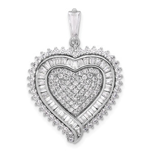 Sterling Silver Rhodium-plated CZ Heart Pendant - QP-AE402E60-8489