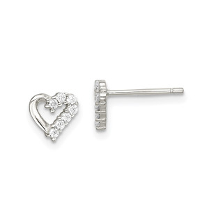 Sterling Silver Rhodium-plated CZ Heart Post Earrings - QE-931EA5C7-9557