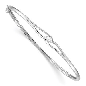 Sterling Silver Rhodium-plated CZ Hinged Bangle - QB-E958E665-8376