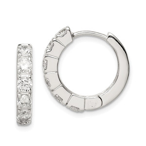 Sterling Silver Rhodium-plated CZ Hinged Hoop Earrings - QE-0448C6DD-3018