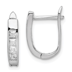 Sterling Silver Rhodium-plated CZ Hinged Hoop Earrings - QE-6296F5C7-3061