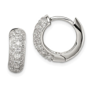 Sterling Silver Rhodium-plated CZ Hinged Hoop Earrings - QE-F2EC1C4C-2259