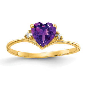 14k 6mm Heart Amethyst AA Diamond ring - Y2-B5434A81-8506