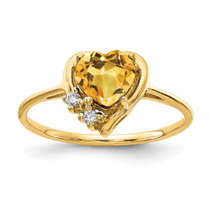 14k 6mm Heart Citrine AA Diamond ring - Y2-A4902B0B-6136