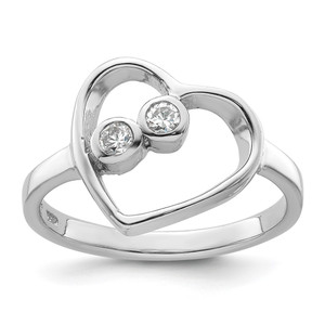 Sterling Silver Rhodium-plated CZ Open Heart Ring - QR-1BD2E7A5-5022
