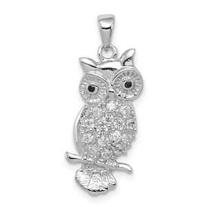 Sterling Silver Rhodium-plated CZ Owl Pendant - QC-C51D2474-4727