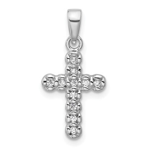 Sterling Silver Rhodium-plated CZ Polished Cross Pendant - QC-FE2E833F-4061