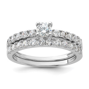 Sterling Silver Rhodium-plated CZ Ring and Band Set - QR-76297A14-9651