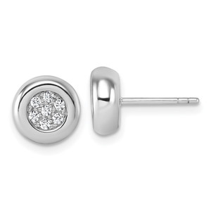 Sterling Silver Rhodium-plated CZ Round Cluster Post Earrings