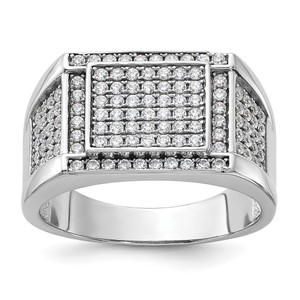 Sterling Silver Rhodium-plated CZ Signet Ring - QR-4C6B6DB8-3684