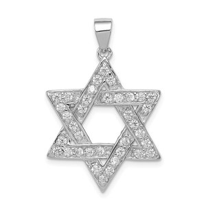 Sterling Silver Rhodium-plated CZ Star of David Pendant - QC-59C614FA-8757