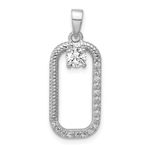 Sterling Silver Rhodium-plated CZ Textured Rectangle Pendant