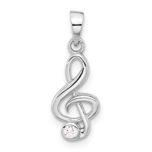 Sterling Silver Rhodium-plated CZ Treble Clef Pendant - QC-E546FAC1-7314