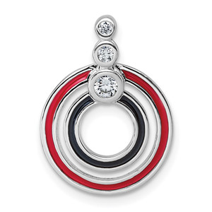 Sterling Silver Rhodium-plated CZ with Black and Red Enameled Circles Pendant
