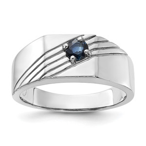 Sterling Silver Rhodium-plated Dark Blue Sapphire Signet Men's Ring