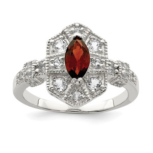 Sterling Silver Rhodium-plated Dark Red Marquise CZ Ring - QR-6DF68803-1529
