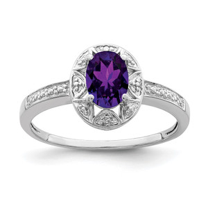 Sterling Silver Rhodium-plated Diam. & Amethyst Ring - QB-0C604C5C-1061