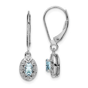Sterling Silver Rhodium-plated Diam. & Aquamarine Earrings - QB-DC1CD1ED-2403