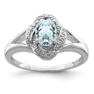 Sterling Silver Rhodium-plated Diam. & Aquamarine Ring - QB-83DF49EB-7133