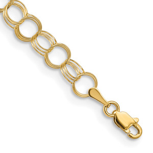 14k 6mm Solid Triple Link 7 inch Charm Bracelet