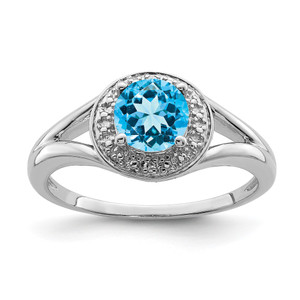 Sterling Silver Rhodium-plated Diam. & Blue Topaz Ring - QB-8055D436-2409