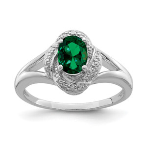 Sterling Silver Rhodium-plated Diam. & Created Emerald Ring - QB-27FD93D9-8479