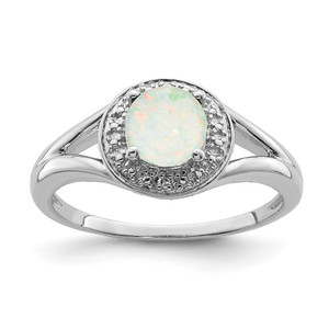 Sterling Silver Rhodium-plated Diam. & Created Opal Ring - QB-D2B6AF74-9195