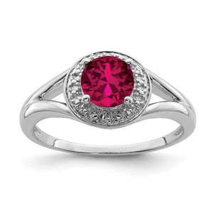 Sterling Silver Rhodium-plated Diam. & Created Ruby Ring - QB-3DB9790E-7729