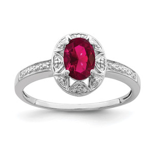 Sterling Silver Rhodium-plated Diam. & Created Ruby Ring - QB-DA3CD77B-5552