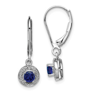 Sterling Silver Rhodium-plated Diam. & Created Sapphire Earrings - QB-1EEBF12E-9909