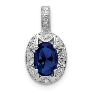 Sterling Silver Rhodium-plated Diam. & Created Sapphire Pendant - QB-C3F9740F-6617