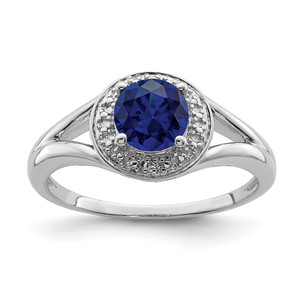 Sterling Silver Rhodium-plated Diam. & Created Sapphire Ring - QB-73550C07-8182