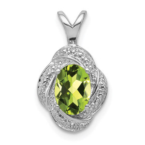 Sterling Silver Rhodium-plated Diam. & Peridot Pendant - QB-CE06210B-2376