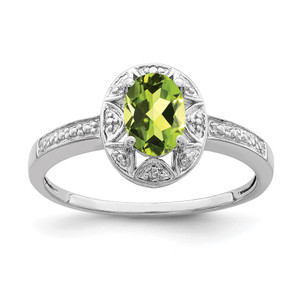 Sterling Silver Rhodium-plated Diam. & Peridot Ring - QB-05082FD0-2642