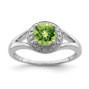 Sterling Silver Rhodium-plated Diam. & Peridot Ring - QB-FFA4072C-7886